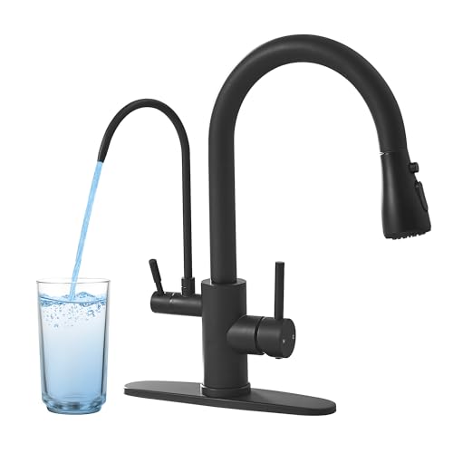 JOOM Black Kitchen Faucets with Water Filter and Pull Down Sprayer,Kitchen Sink Faucet,Two Handle Kitchen Sink Faucet with Pull Down Sprayer for 3 Function,Kitchen Faucets Without Water Filtration Device - Image 1