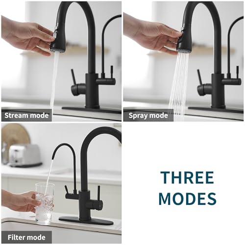 JOOM Black Kitchen Faucets with Water Filter and Pull Down Sprayer,Kitchen Sink Faucet,Two Handle Kitchen Sink Faucet with Pull Down Sprayer for 3 Function,Kitchen Faucets Without Water Filtration Device - Image 2