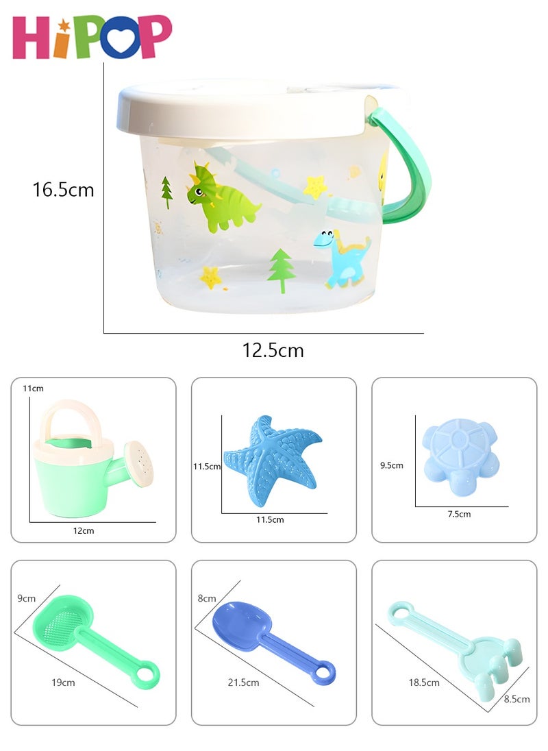 HIPOP - Beach Sand Toy Set, with Mesh Bag, Transparent Sand Bucket, Model Toys, Shovel, Rake, Outdoor Beach Toy Kit for Kids, Toddlers, Boys and Girls (7 Pieces) - Image 1