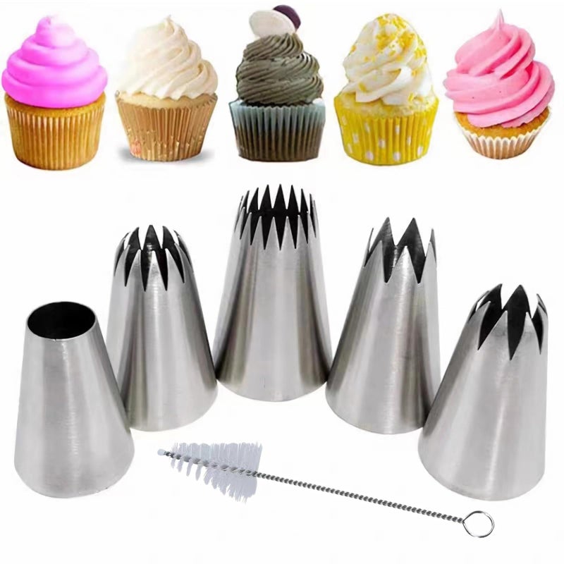 MDLJG Extra Large Piping Tips, Seamless Stainless Steel Icing Piping Nozzle Tip Set, DIY Icing Nozzle Tool for Birthday Cake & Cupcakes, with a Cleaning Brush (1A 356 347 348 1E) - Image 1