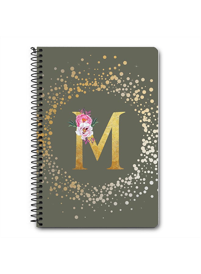 Stylizedd Designer A5 Spiral Notebook Memo Notepad Journal - Custom Monogram Initial Letter Floral Pattern Alphabet - M - Olive Green  - Image 1