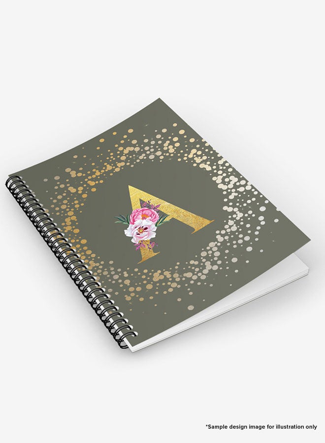 Stylizedd Designer A5 Spiral Notebook Memo Notepad Journal - Custom Monogram Initial Letter Floral Pattern Alphabet - M - Olive Green  - Image 5