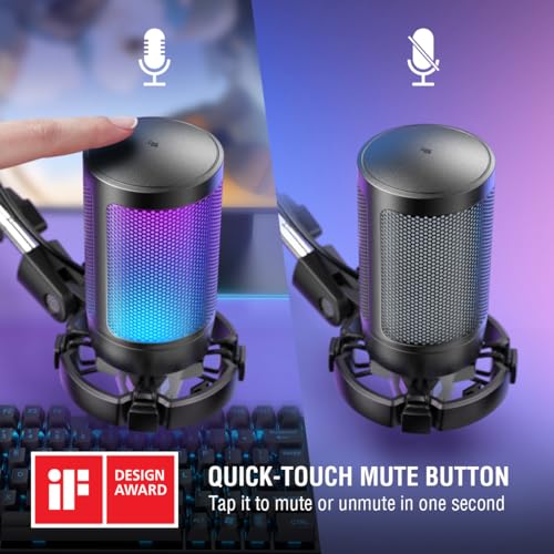 FIFINE A6T USB Gaming Microphone Kit, Plug & Play for PC, PS4/5, Condenser Cardioid Microphone Set with Mute Button, Volume Gain, RGB, Arm Stand, for Streaming, Discord, Twitch, Video, YouTube|Black - Image 4