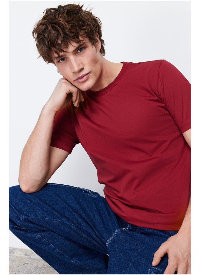 trendyol Burgundy Basic Slim Fit 100% Cotton Short Sleeve Crew Neck T-Shirt TMNSS19BO0001  - Image 3