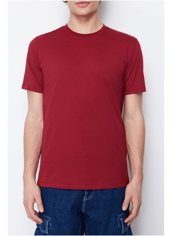 trendyol Burgundy Basic Slim Fit 100% Cotton Short Sleeve Crew Neck T-Shirt TMNSS19BO0001  - Image 4