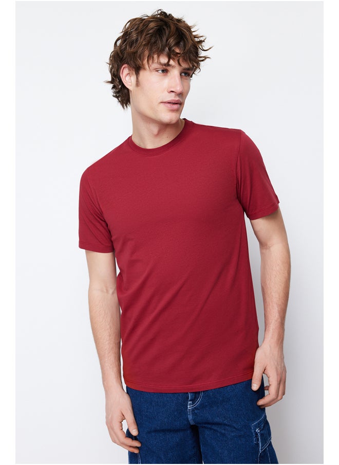 trendyol Burgundy Basic Slim Fit 100% Cotton Short Sleeve Crew Neck T-Shirt TMNSS19BO0001  - Image 1