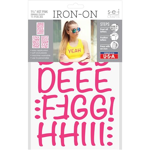 SEI S.E.I 1.75-Inch Iron-on T-Shirt Letters, Friendly Letter Flock Heat Transfers, Hot Pink - Image 5