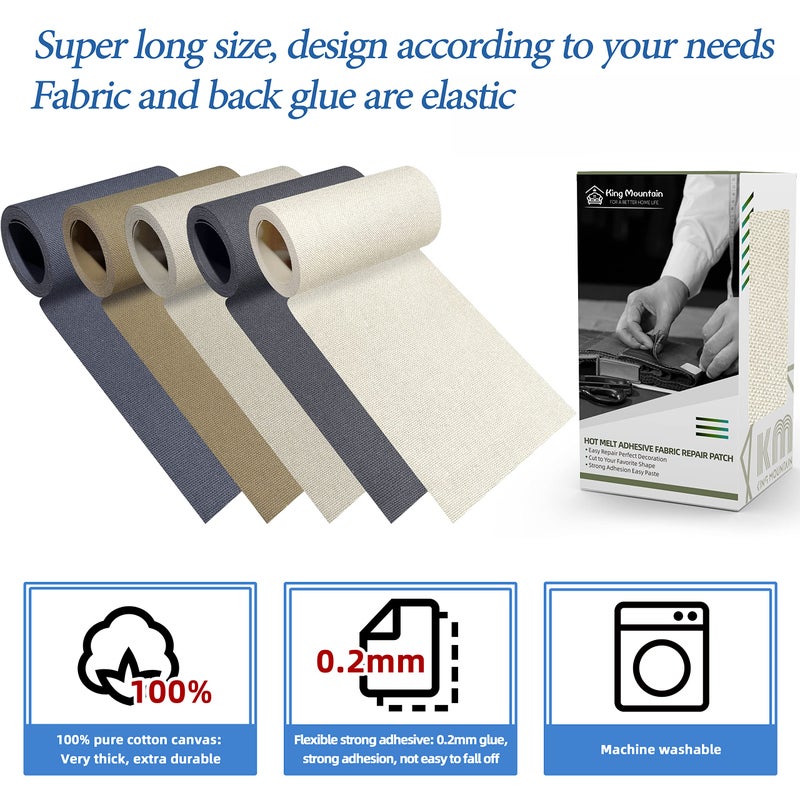 KING MOUNTAIN Canvas Iron on Patch,3"Ã—60",Waterproof 100% Cotton Fabric Repair Patch,Used for Various Sofa,Tent,Clothes,Seats,Suitcases (Beige) - Image 3