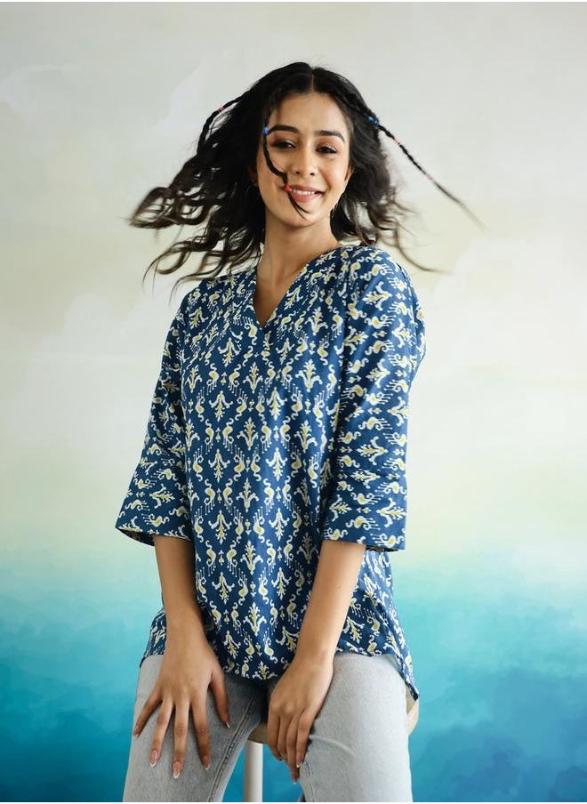 sanskrutihomes All-Over Floral Print V-Neck Cotton Top by Styli  - Image 5