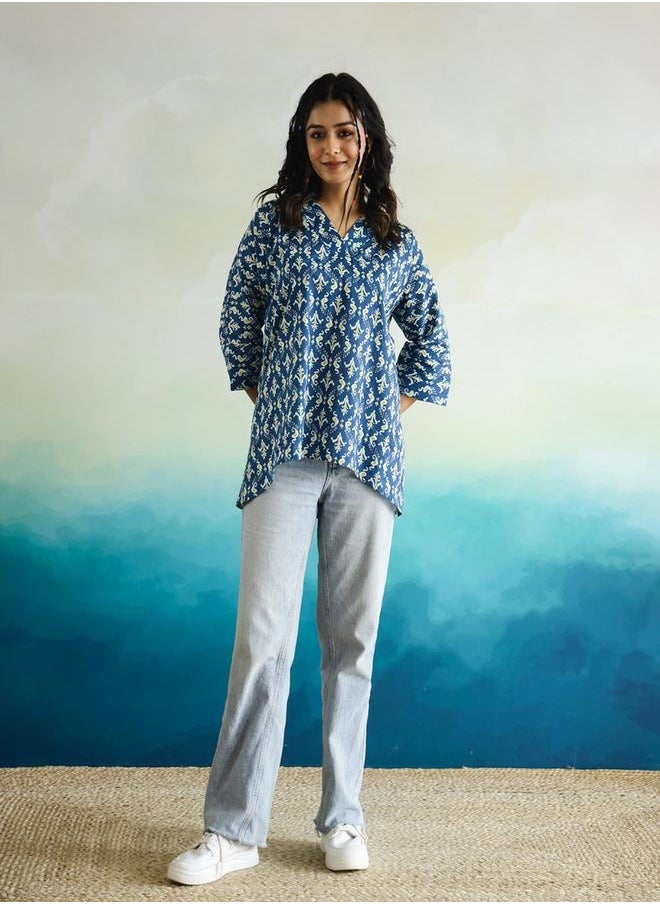 sanskrutihomes All-Over Floral Print V-Neck Cotton Top by Styli  - Image 1