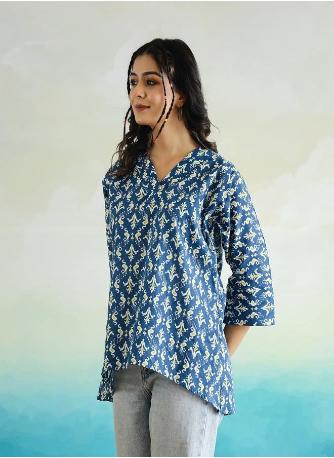 sanskrutihomes All-Over Floral Print V-Neck Cotton Top by Styli  - Image 4