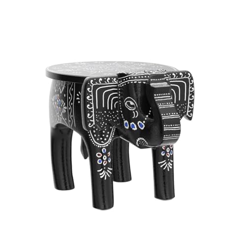 JH Gallery Handcrafted and Hand-Painted Colorful Wooden Elephant Decorative Showpiece Stool/Side Table for Home/Office/Living or Bedroom Decor (Orange & Green) - Image 4