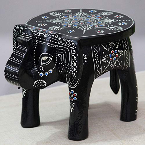 JH Gallery Handcrafted and Hand-Painted Colorful Wooden Elephant Decorative Showpiece Stool/Side Table for Home/Office/Living or Bedroom Decor (Orange & Green) - Image 1