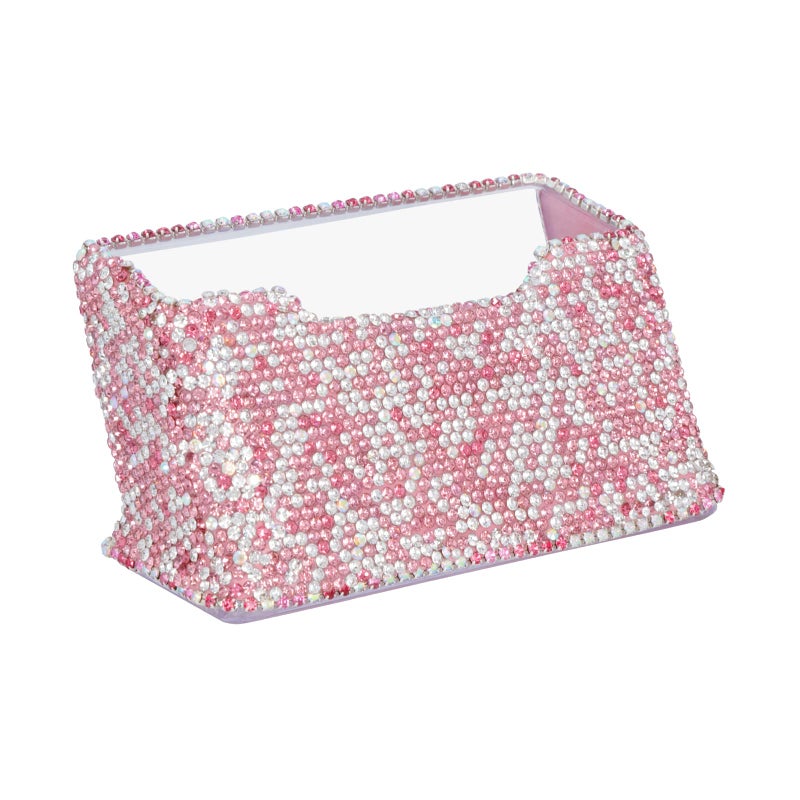 KEYPOWER Business Card Holder Stand for Office - Professional & Luxury Display Womens Office Name Card with White Crystal Accessories (Pink) - Image 1
