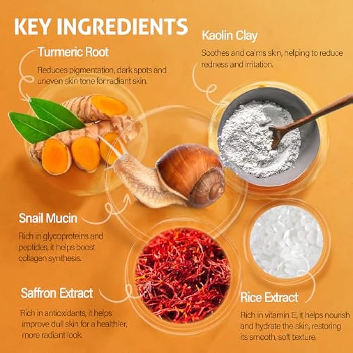 RIHAKO Stocking Stuffers for Women Snail Mucin Turmeric Anti Aging Mask, Snail Power Repairing Mask Korean Face Skin Care| Eliminates Dullness | Reduces Blemishes | Repairs Damaged | Restores Youthful Glow - Image 3