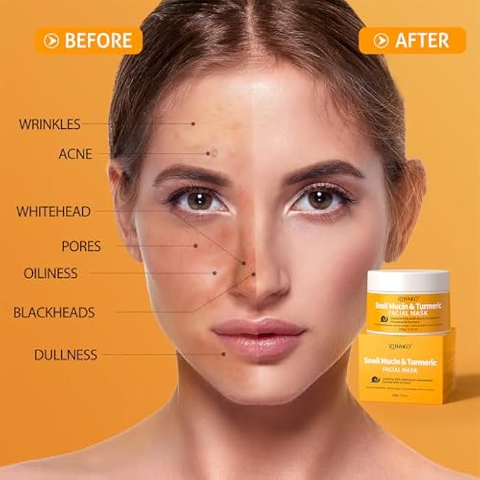 RIHAKO Stocking Stuffers for Women Snail Mucin Turmeric Anti Aging Mask, Snail Power Repairing Mask Korean Face Skin Care| Eliminates Dullness | Reduces Blemishes | Repairs Damaged | Restores Youthful Glow - Image 4