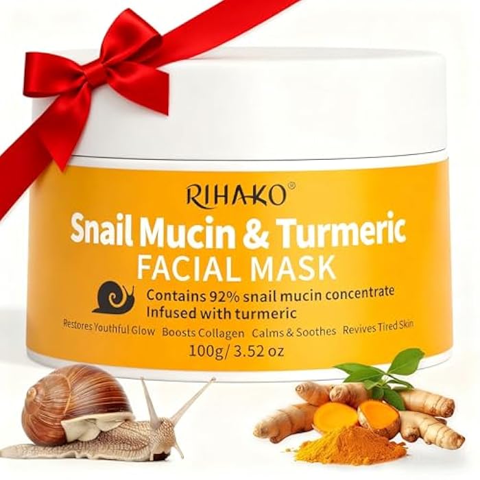 RIHAKO Stocking Stuffers for Women Snail Mucin Turmeric Anti Aging Mask, Snail Power Repairing Mask Korean Face Skin Care| Eliminates Dullness | Reduces Blemishes | Repairs Damaged | Restores Youthful Glow - Image 1