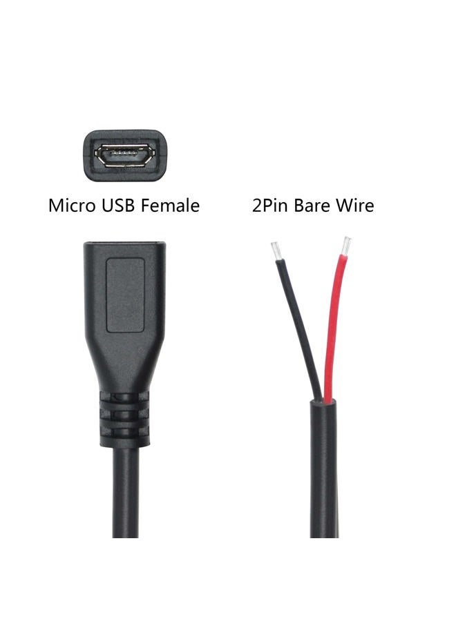 Maixbomr Short Micro USB Female 2 Pin Bare Wire,30cm/11.8in Micro USB to Open End Pigtail Power Cable Easy Soldering,Micro USB 22AWG 3A for Micro USB Equipment Installed or Replace Repair DIY Cable(4Pcs) - Image 3