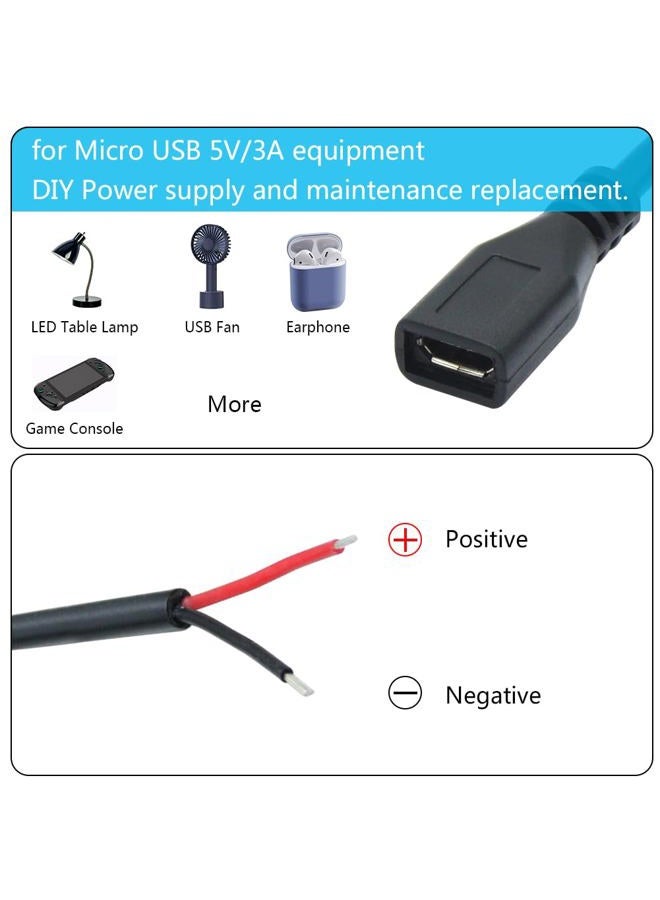 Maixbomr Short Micro USB Female 2 Pin Bare Wire,30cm/11.8in Micro USB to Open End Pigtail Power Cable Easy Soldering,Micro USB 22AWG 3A for Micro USB Equipment Installed or Replace Repair DIY Cable(4Pcs) - Image 5