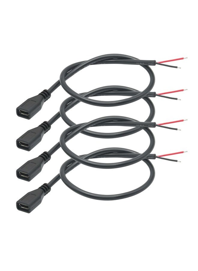 Maixbomr Short Micro USB Female 2 Pin Bare Wire,30cm/11.8in Micro USB to Open End Pigtail Power Cable Easy Soldering,Micro USB 22AWG 3A for Micro USB Equipment Installed or Replace Repair DIY Cable(4Pcs) - Image 1