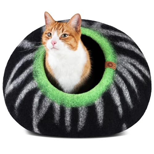 MEOWFIA Cat Cave – Premium Felt Cat Bed for Indoor Cats, Handmade Merino Wool (Shining Tiger, Large) - Image 1