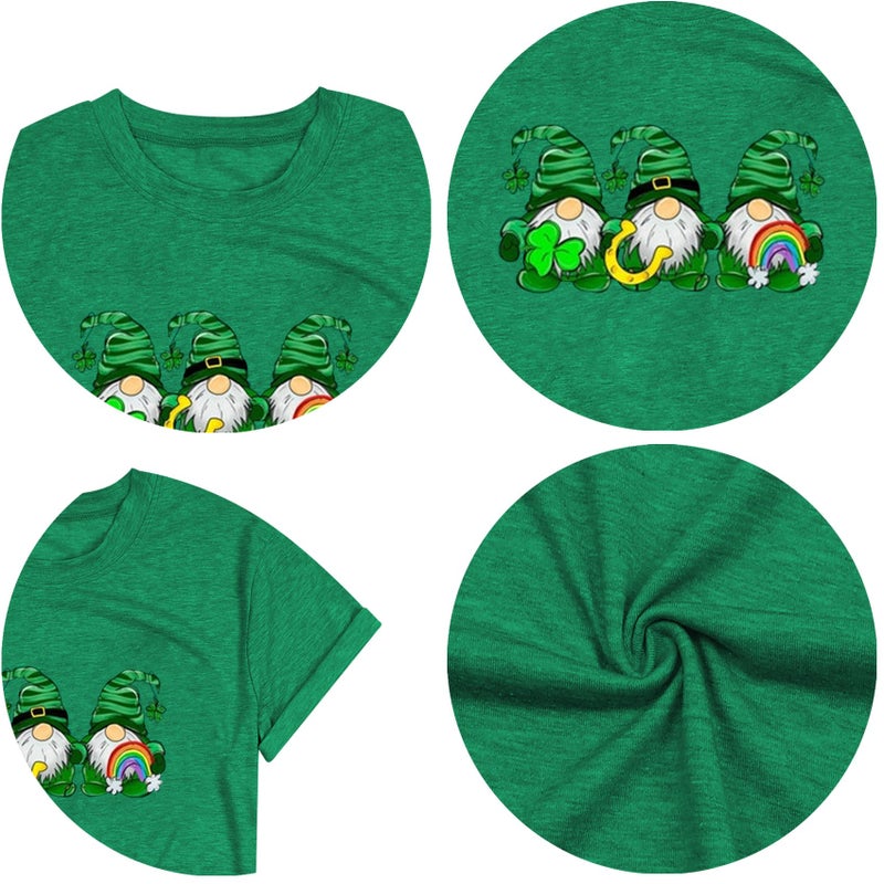 Grezea St. Patrick's Day Shirts for Women Cute Gnomes Shamrock Graphic Tees St Patty's Lucky T-Shirt Irish Tops - Image 5