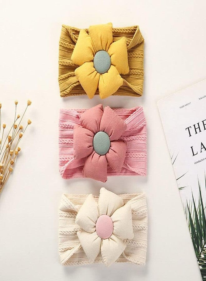BAKEFY - 3 Pcs Baby Flower Headbands Baby Girls Nylon Headbands Soft Hairbands Hair Accessories for Newborn Infant Toddler Kids - Image 1