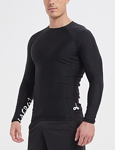 LAFROI Men's Long Sleeve UPF 50+ Baselayer Skins Performance Fit Compression Rash Guard-CLYYB Asym Black Size LG - Image 5