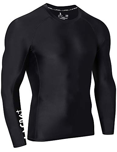 LAFROI Men's Long Sleeve UPF 50+ Baselayer Skins Performance Fit Compression Rash Guard-CLYYB Asym Black Size LG - Image 3