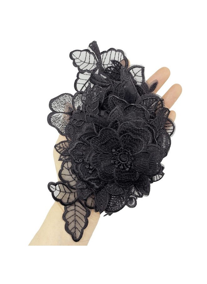 BETITETO - 12 Pieces Flower Lace Embroidered Applique 3D Floral Sew On Patches For Clothes Repairing Decorating Wedding Dress Diy Sewing Craft (Black) - Image 1
