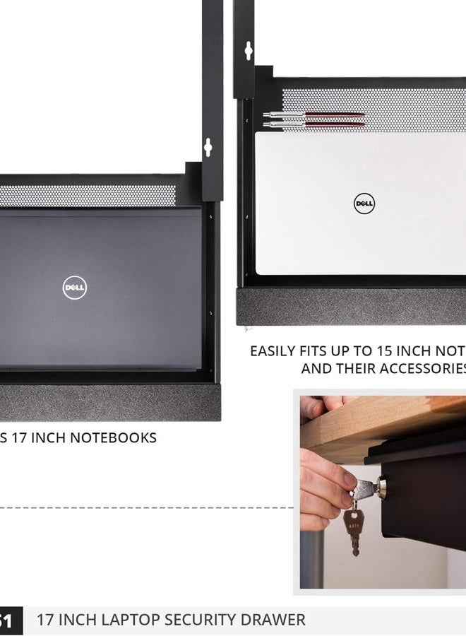 Penn Elcom EX-6151B 17'' Extendable Locking Laptop Security Drawer, Low Depth - Image 5