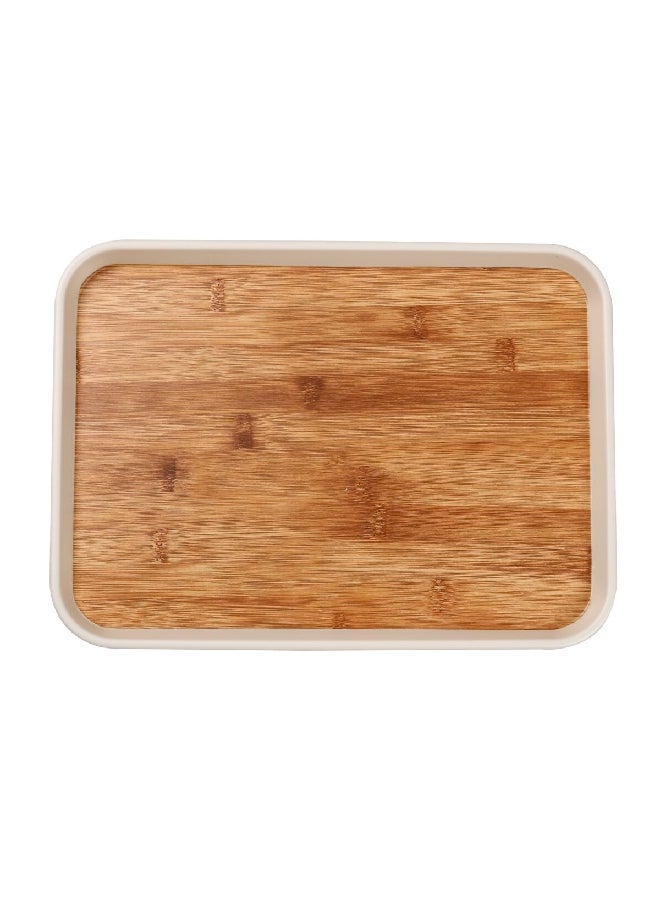 Felli Elegant Durable Rectangular Melamine and Bamboo Serving Tray Brown and White 1.7 x 22.3 x 30.5 cm Y1K150025-PH051-F