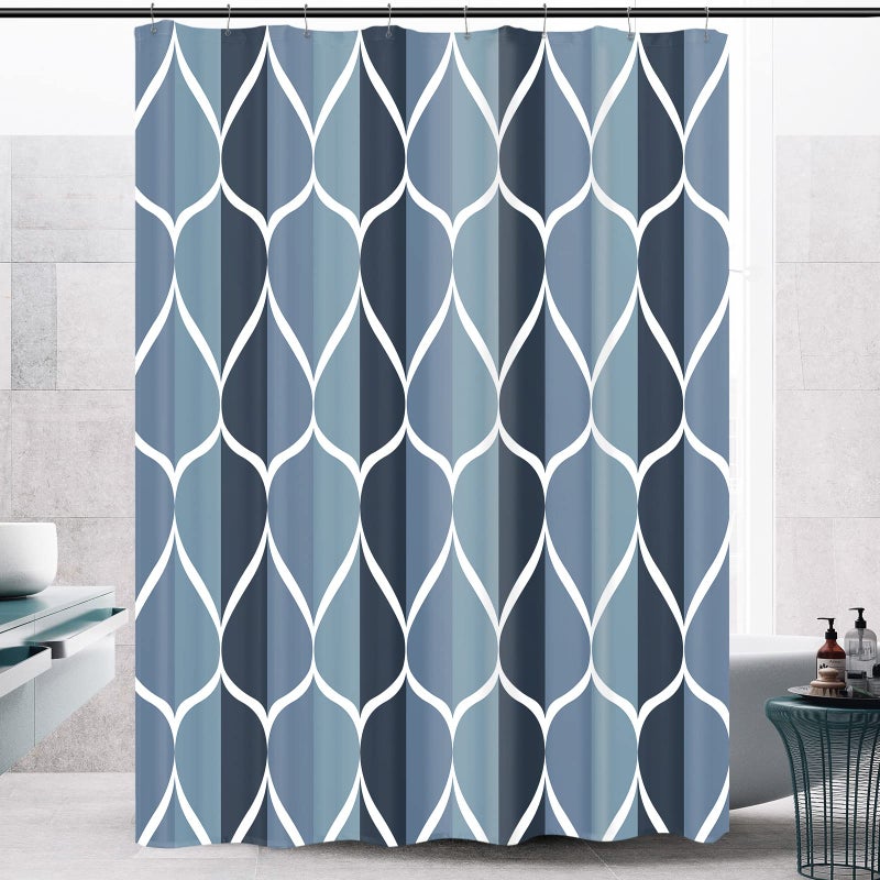 Gelbchu Aegean Blue Fabric Bath Shower Curtain W 54 x H 72 Waterproof Design and Polyester  Quick-Drying  Heavy Weight  Stall Size Shower Curtains Set for Bathroom Machine Washable with 8 Hooks - Image 1