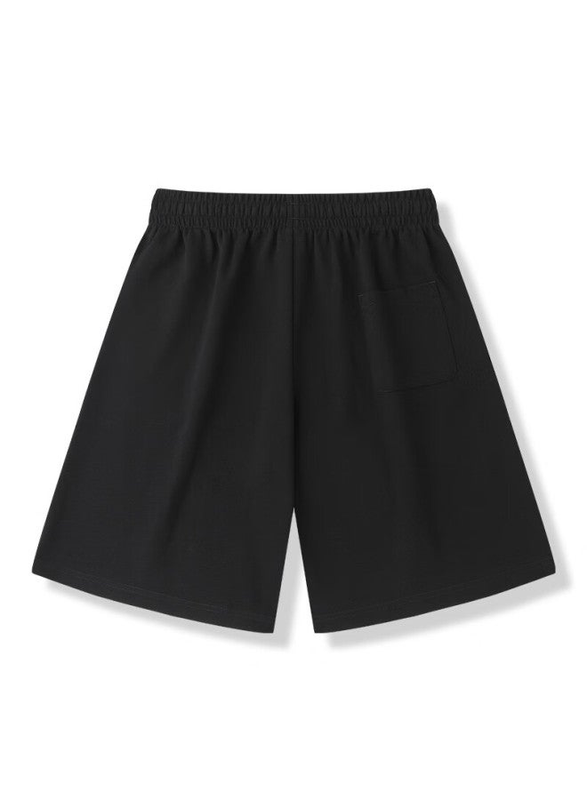 Vancamel Men's Summer Casual Solid Color Loose Basketball Shorts Versatile Five-point Casual Sports Pants Black 4XL