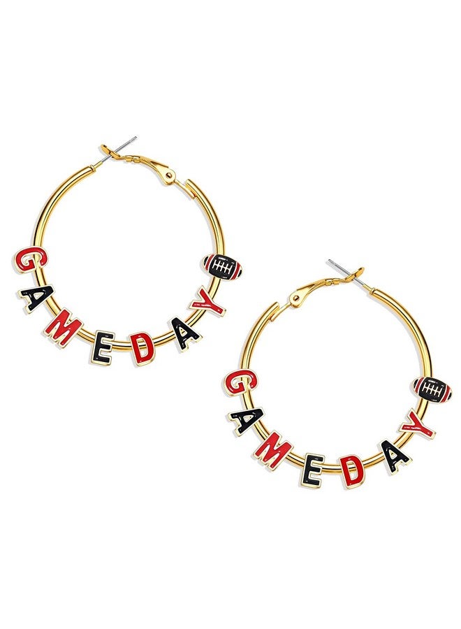 سيالكسهيني أقراط يوم اللعبة أقراط كرة القدم للنساء أقراط دائرية لفريق كرة القدم الرياضي مجوهرات كرة القدم يوم اللعبة أحمر أزرق إكسسوارات يوم الميدان ملابس هدايا أمهات كرة القدم (أحمر أسود) - Image 1