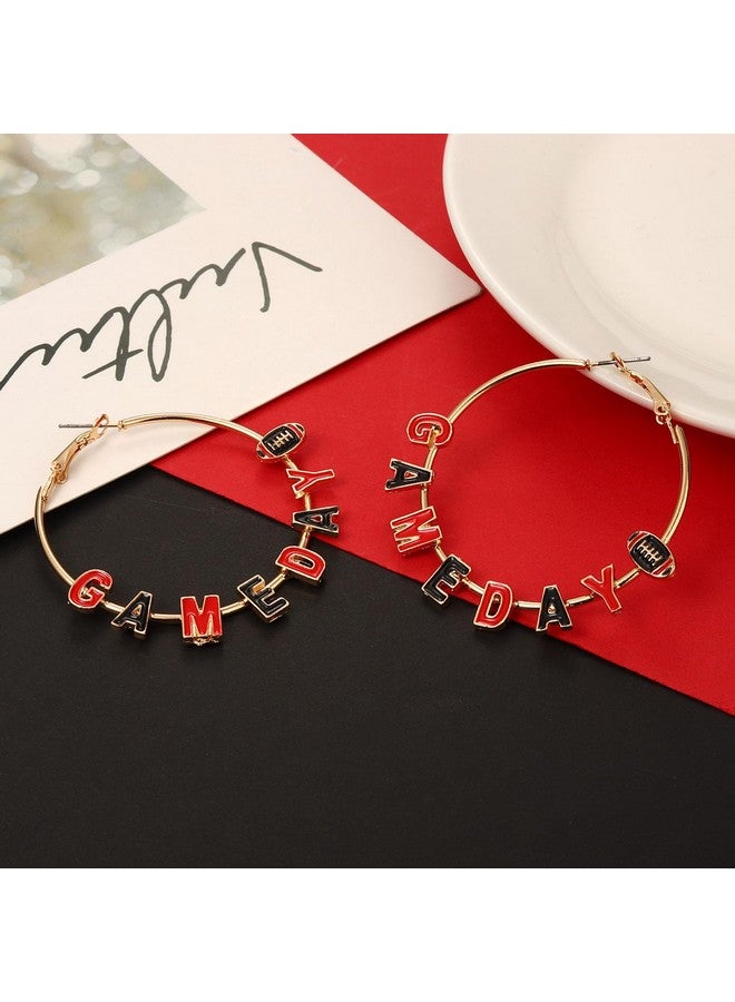 سيالكسهيني أقراط يوم اللعبة أقراط كرة القدم للنساء أقراط دائرية لفريق كرة القدم الرياضي مجوهرات كرة القدم يوم اللعبة أحمر أزرق إكسسوارات يوم الميدان ملابس هدايا أمهات كرة القدم (أحمر أسود) - Image 3