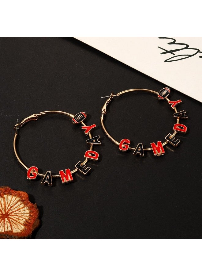 سيالكسهيني أقراط يوم اللعبة أقراط كرة القدم للنساء أقراط دائرية لفريق كرة القدم الرياضي مجوهرات كرة القدم يوم اللعبة أحمر أزرق إكسسوارات يوم الميدان ملابس هدايا أمهات كرة القدم (أحمر أسود) - Image 2