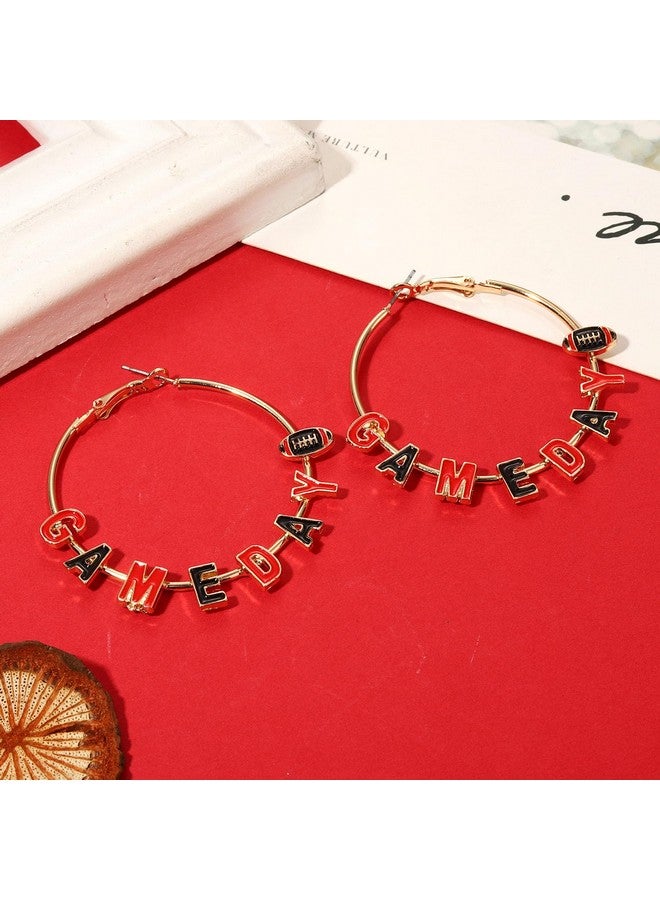 سيالكسهيني أقراط يوم اللعبة أقراط كرة القدم للنساء أقراط دائرية لفريق كرة القدم الرياضي مجوهرات كرة القدم يوم اللعبة أحمر أزرق إكسسوارات يوم الميدان ملابس هدايا أمهات كرة القدم (أحمر أسود) - Image 5