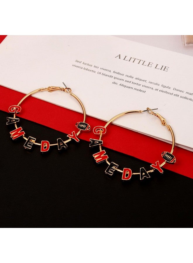 سيالكسهيني أقراط يوم اللعبة أقراط كرة القدم للنساء أقراط دائرية لفريق كرة القدم الرياضي مجوهرات كرة القدم يوم اللعبة أحمر أزرق إكسسوارات يوم الميدان ملابس هدايا أمهات كرة القدم (أحمر أسود) - Image 4