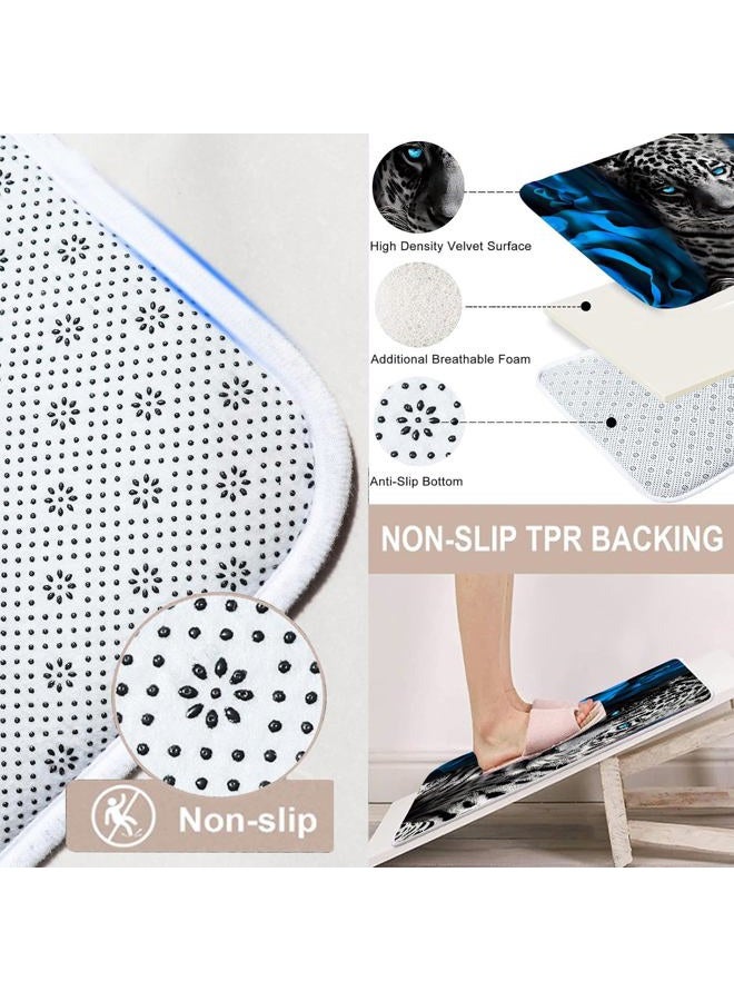 jieprom 4PCS Blue Rose and Leopard Shower Curtain Bathroom Set with Rugs, Toilet Lid Cover and Bath Mat, Blue Shower Curtain with 12 Hooks, Durable Bathroom Decor Set - Image 4