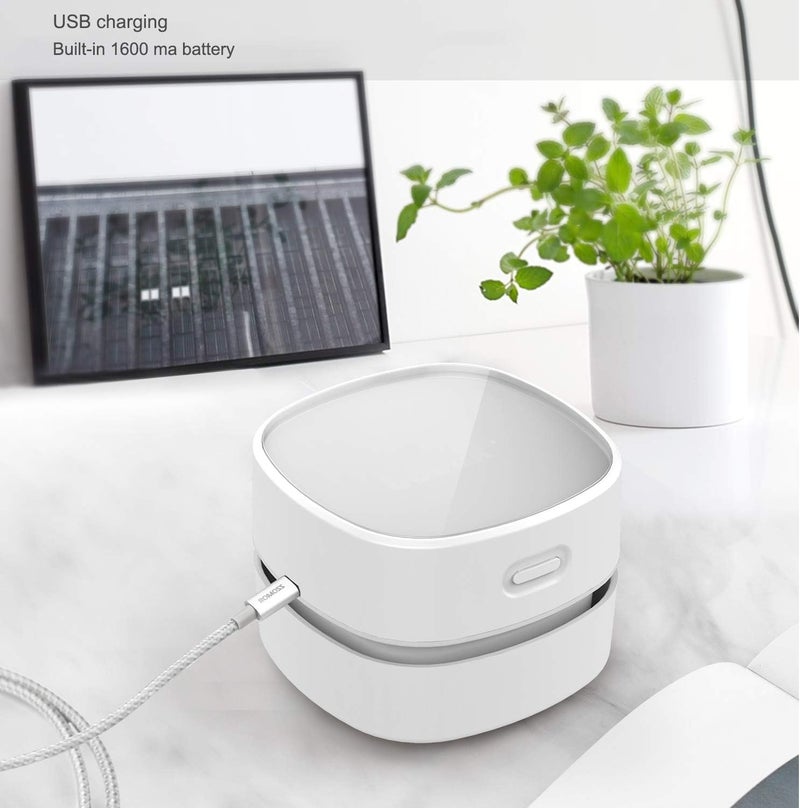 ODISTAR Desktop Vacuum Cleaner,Mini Table dust Sweeper Energy Saving with auto Power-Off Function,High Endurance up to 400 mins,Cordless&360º Rotatable for Keyboard/Home/Office (White USB Charging) - Image 2