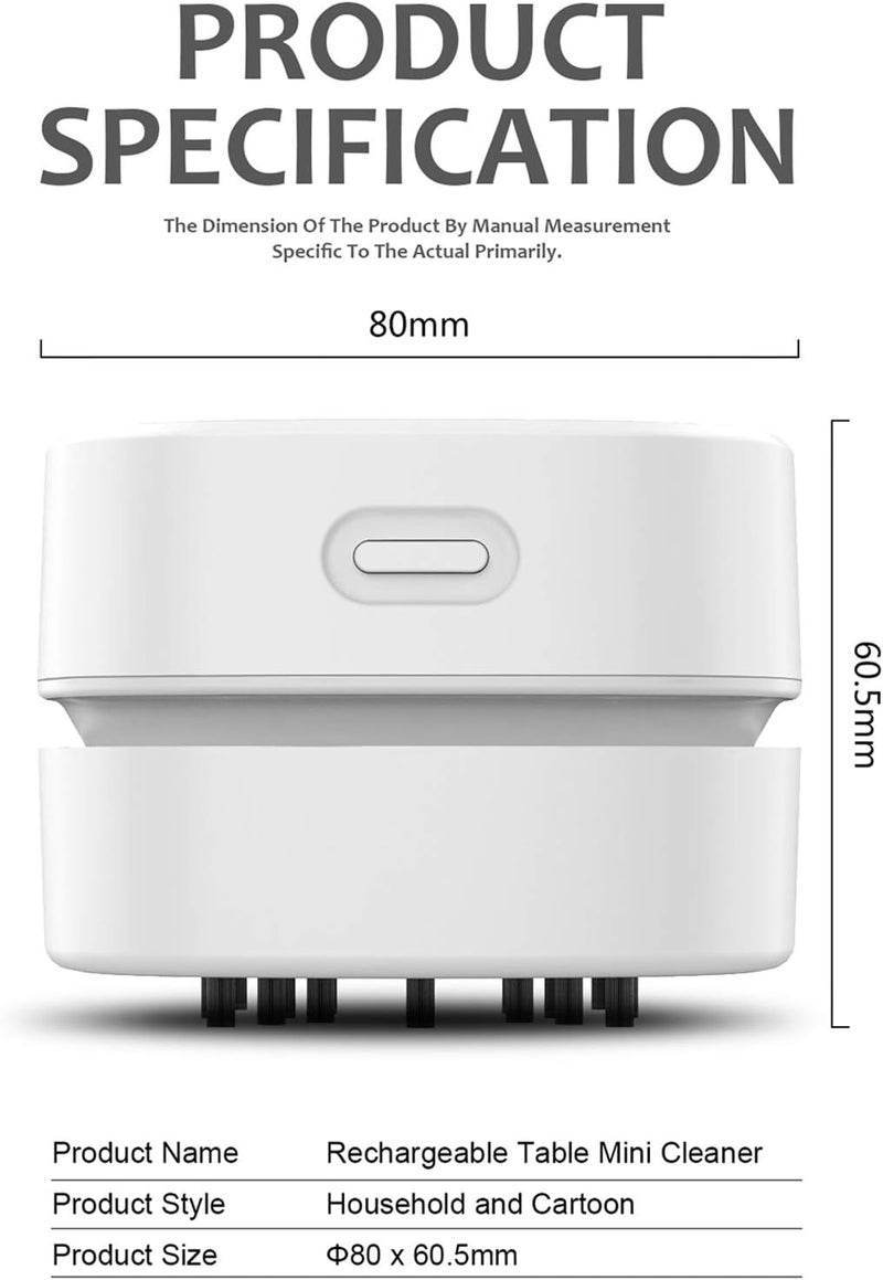 ODISTAR Desktop Vacuum Cleaner,Mini Table dust Sweeper Energy Saving with auto Power-Off Function,High Endurance up to 400 mins,Cordless&360º Rotatable for Keyboard/Home/Office (White USB Charging) - Image 3