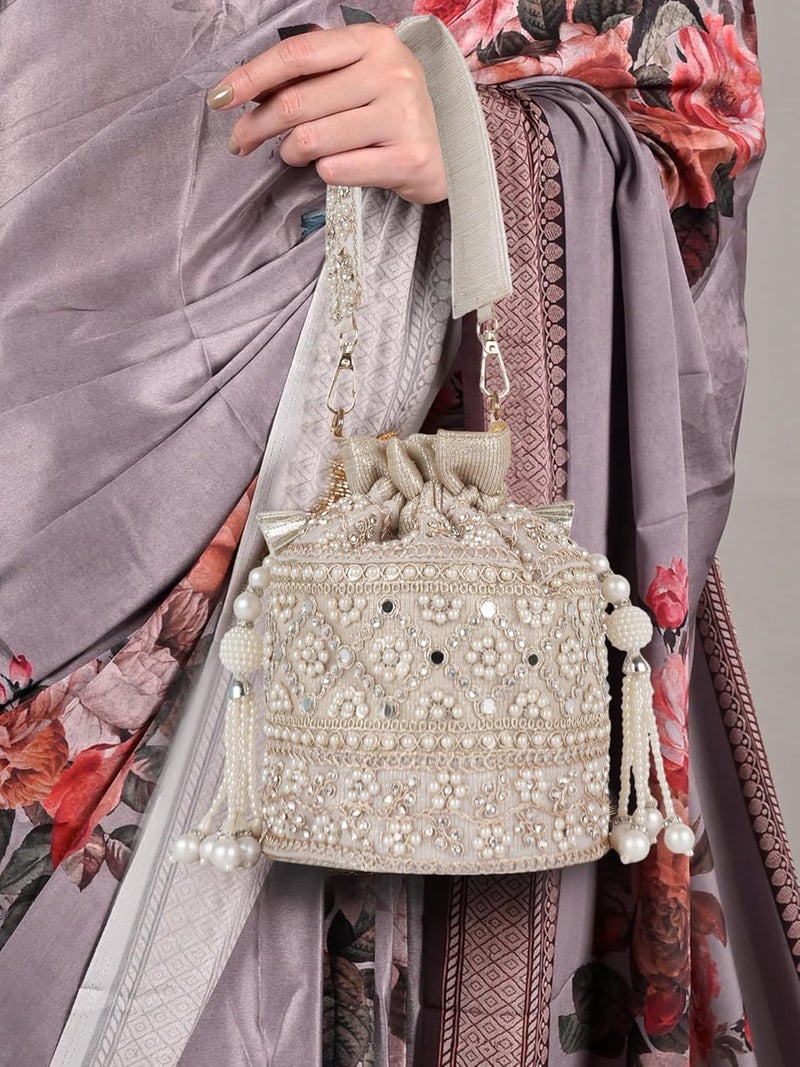 PLANX Velvet SilK Stylish Embroidery Unique Design Trendy Traditional Ethnic Wedding Party Handheld Potli For Women - Image 3