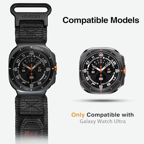 Nereides Watch Band Compatible with Samsung Galaxy Watch Ultra 2 47mm(2024/2025) for Men Women, Nylon Sports Adjustable Replacement Strap for Galaxy Watch Ultra 2(Black, Large) - Image 3