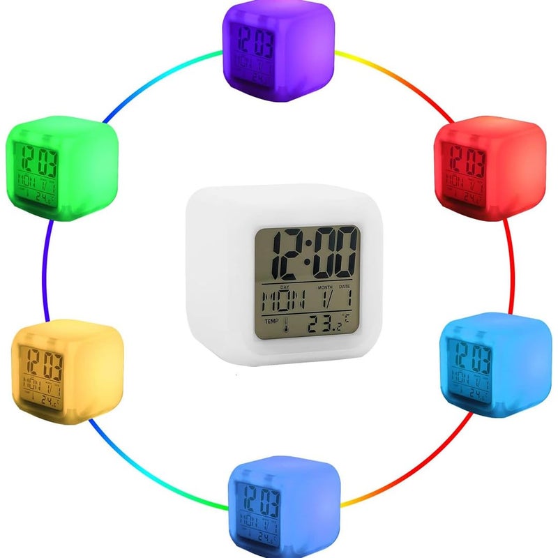 CLICKSWIFT CLICKSWIFT Multicolour Changing Digital LED Alarm Clock Table Watch with Time Day Date Month Temperature for Table Home Dcor Desk Office BedroomHeavy SleepersStudents 1 Pcs 