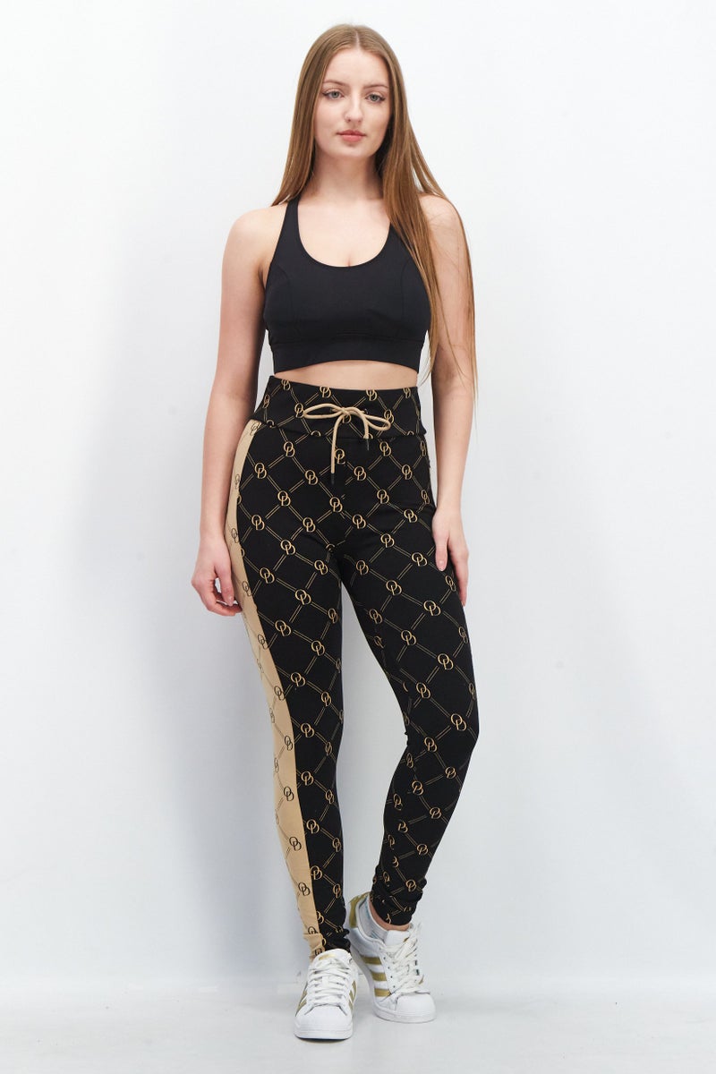 ODolls Women Regular Fit Allover Print Skinny Pants, Black/Beige - Image 2