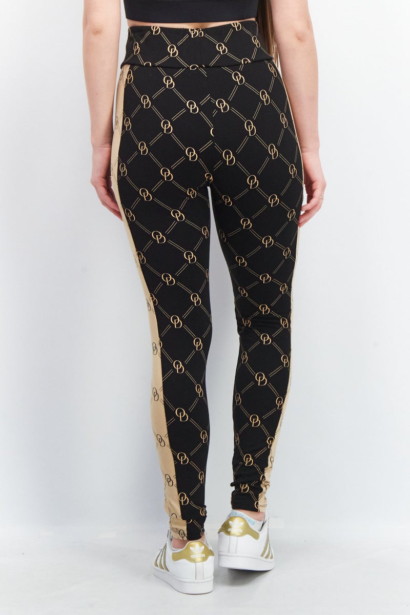 ODolls Women Regular Fit Allover Print Skinny Pants, Black/Beige - Image 4