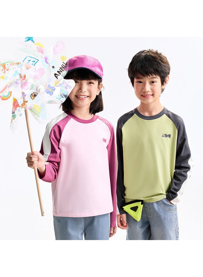 Annil Colorblock Raglan Sleeve Kids Boys Girls Crew Neck Long Sleeve T-shirt Autumn New Basic Top - Image 1