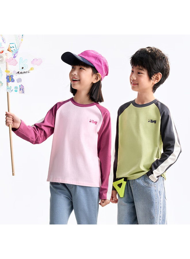 Annil Colorblock Raglan Sleeve Kids Boys Girls Crew Neck Long Sleeve T-shirt Autumn New Basic Top - Image 2
