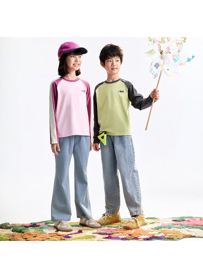 Annil Colorblock Raglan Sleeve Kids Boys Girls Crew Neck Long Sleeve T-shirt Autumn New Basic Top - Image 3